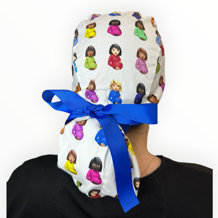 Maternity White- Ponytail Scrub Cap