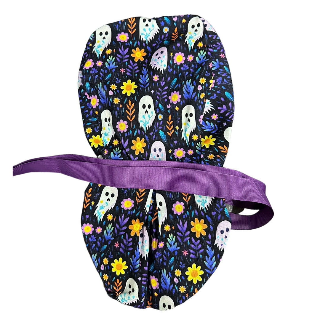 Ghost Floral Halloween Ponytail Scrub Cap for Women, By Sunshine Caps Co.