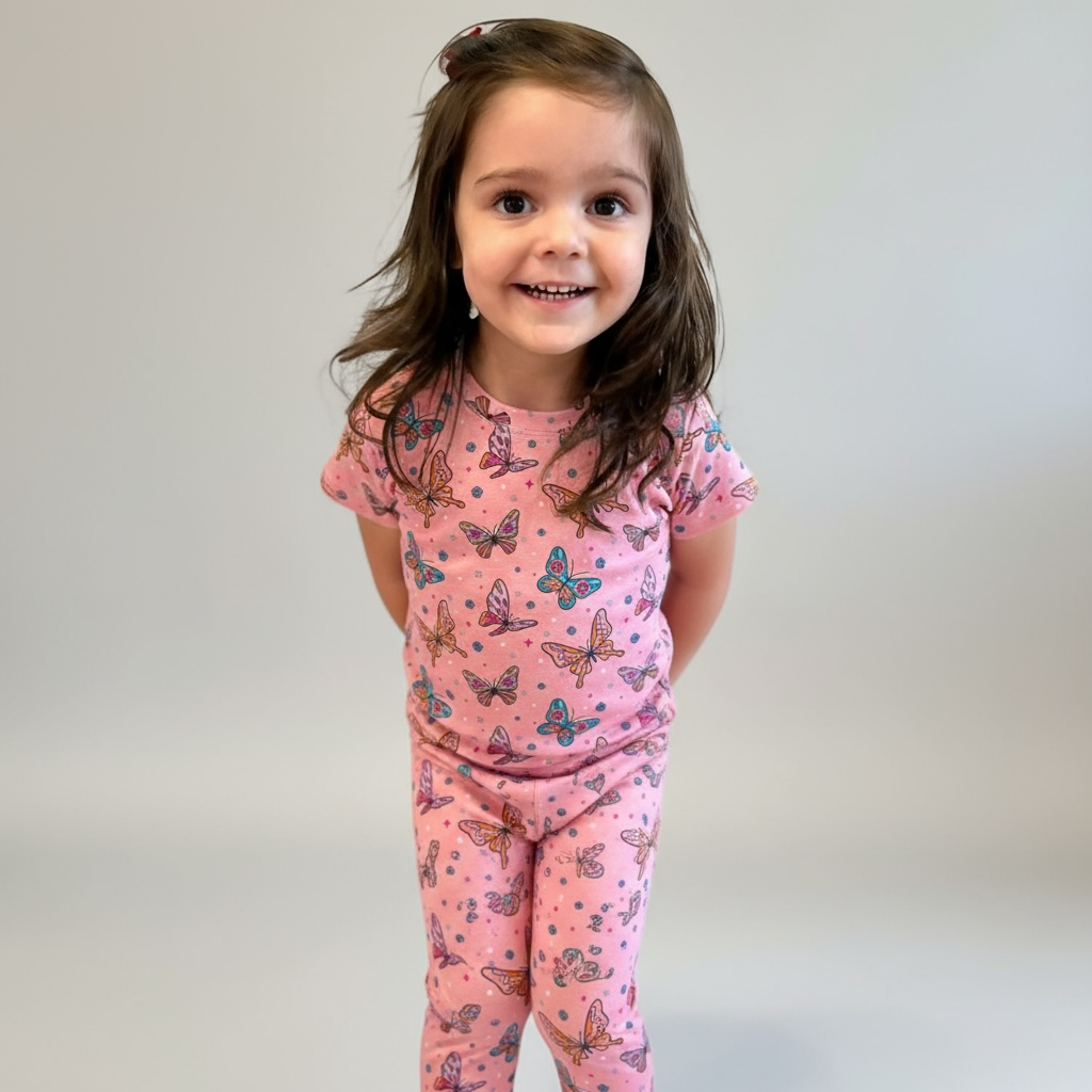 Pink Butterfly Short Sleeve Two-Piece PJ's