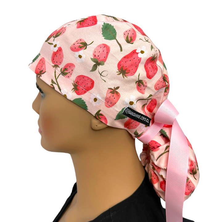 strawberry Ponytail Scrub Cap for Women, By Sunshine Caps Co.