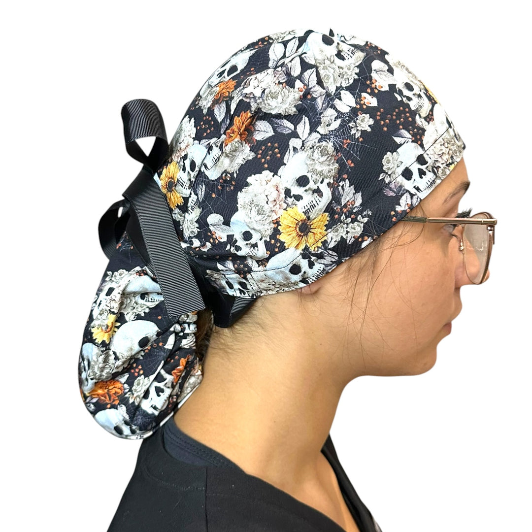 Autumn Skulls- Ponytail Scrub Cap