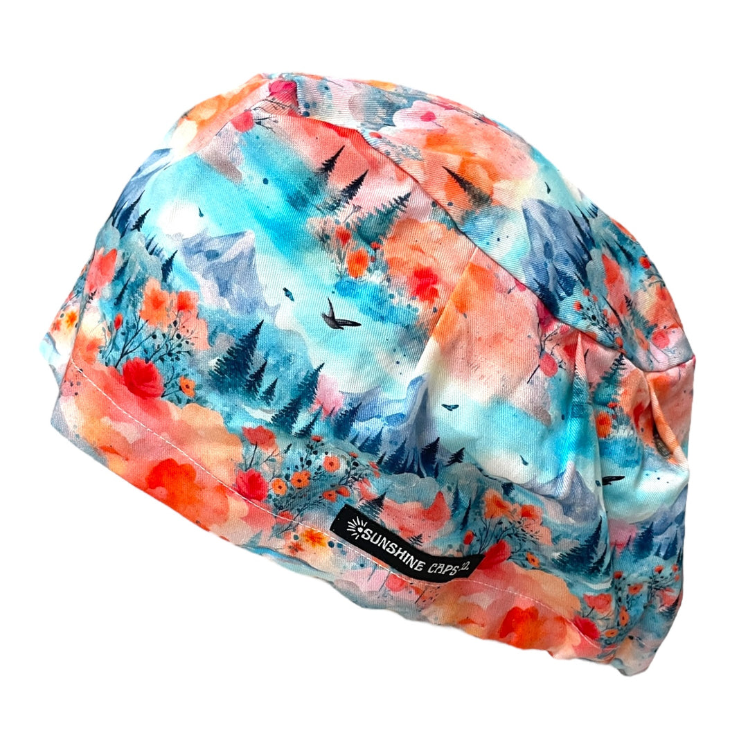 Spring mountain Euro Scrub Cap for Women, by Sunshine Caps Co
