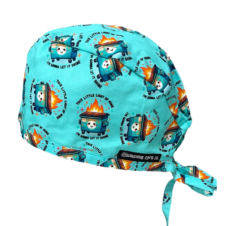 dumpster fire "This little light of mine" Men's Scrub Cap Surgical Hat, by Sunshine Caps Co