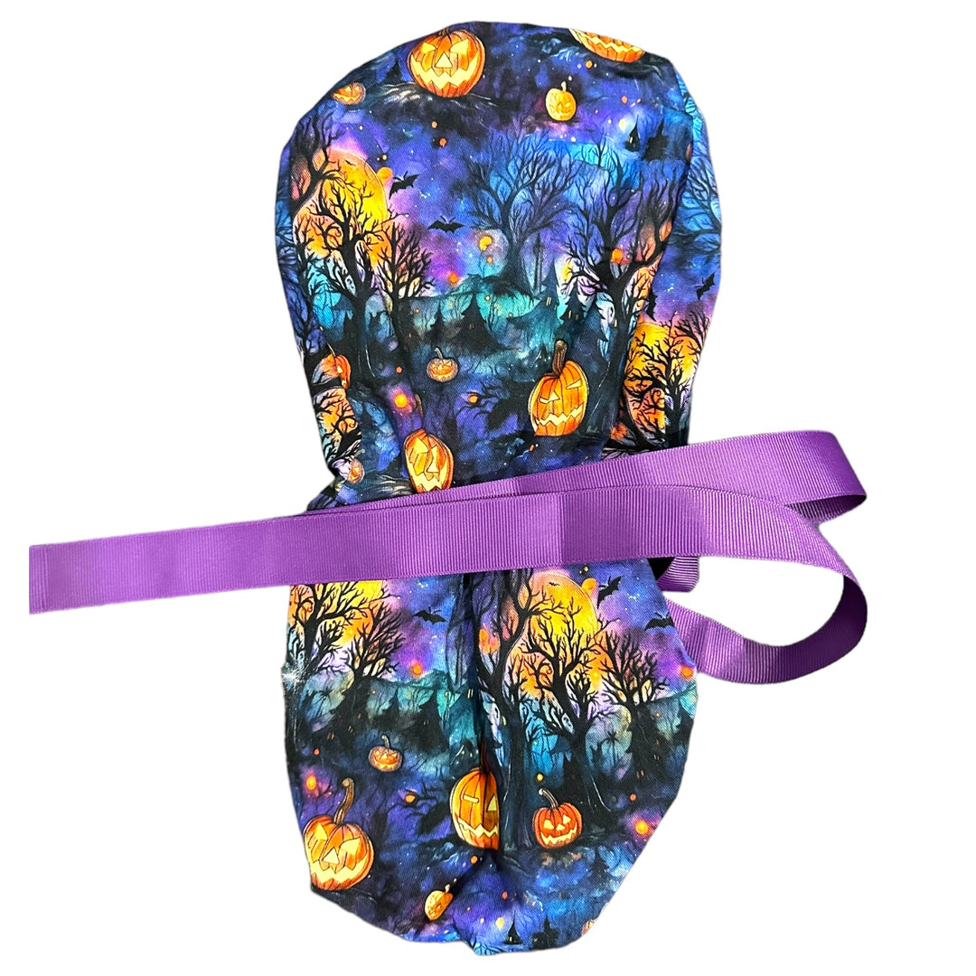 Haunted Woods Halloween Ponytail Scrub Cap for Women, By Sunshine Caps Co.