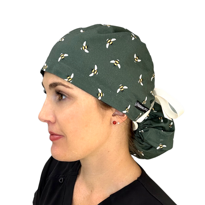 buzzing bees Ponytail Scrub Cap for Women, By Sunshine Caps Co.