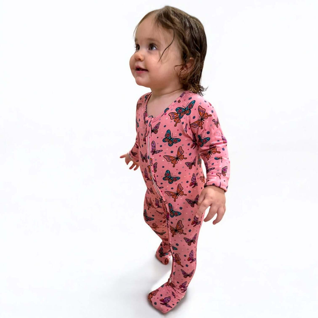 Pink Butterfly Bamboo Zipper Sleeper