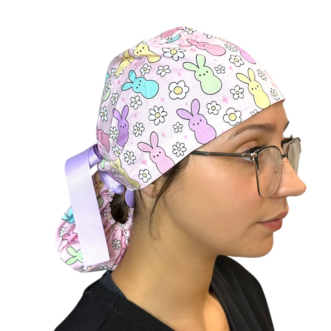 Easter Bunny- Ponytail Scrub Cap