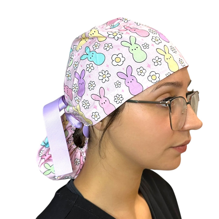 Easter Bunny- Ponytail Scrub Cap