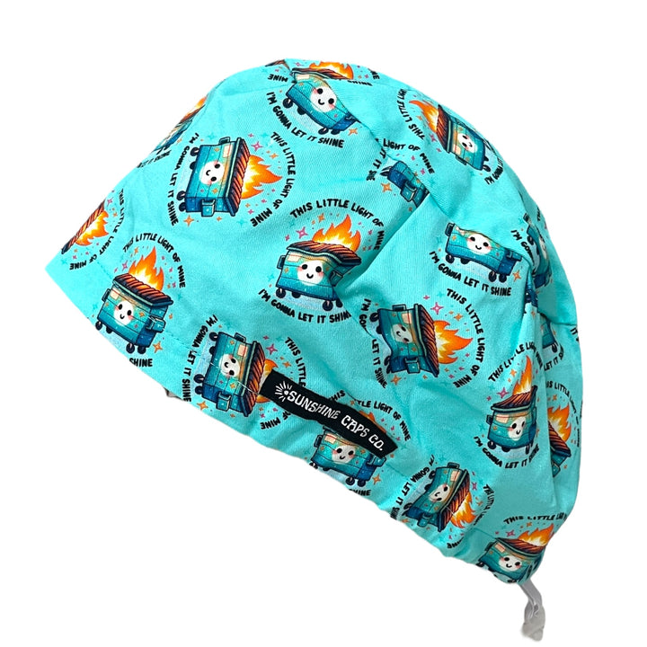 Dumpster Fire 'This Little Light of Mine" Euro Scrub Cap for Women, by Sunshine Caps Co