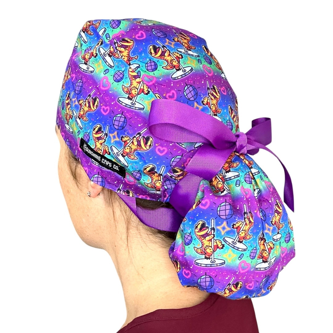 Pole Dancing T-Rex- Ponytail Scrub Cap