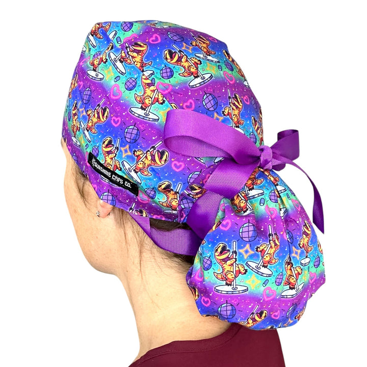 Pole Dancing T-Rex- Ponytail Scrub Cap