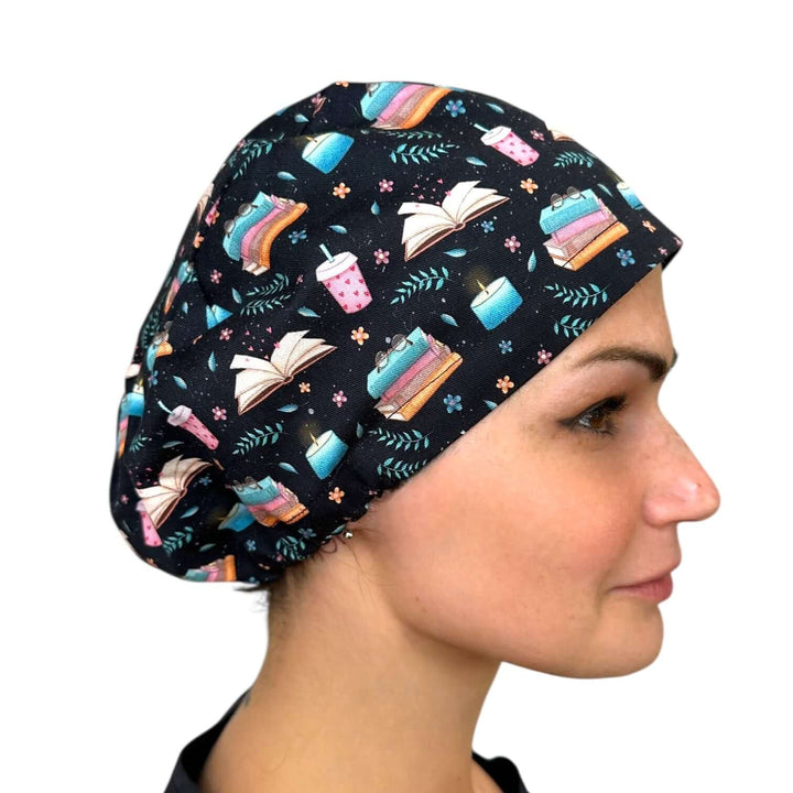Cozy Night Book Lover Euro Scrub Cap for Women, By Sunshine Caps Co.