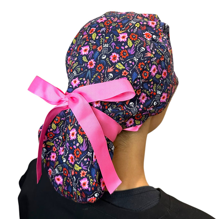 Skeletons in Bloom- Ponytail Scrub Cap