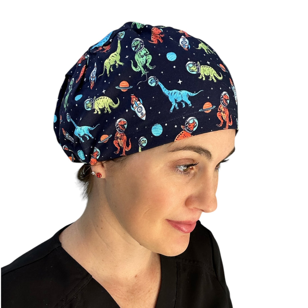 Space Dinosaurs Euro Scrub Cap for Women, by Sunshine Caps Co