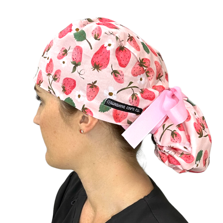 strawberry Ponytail Scrub Cap for Women, By Sunshine Caps Co.