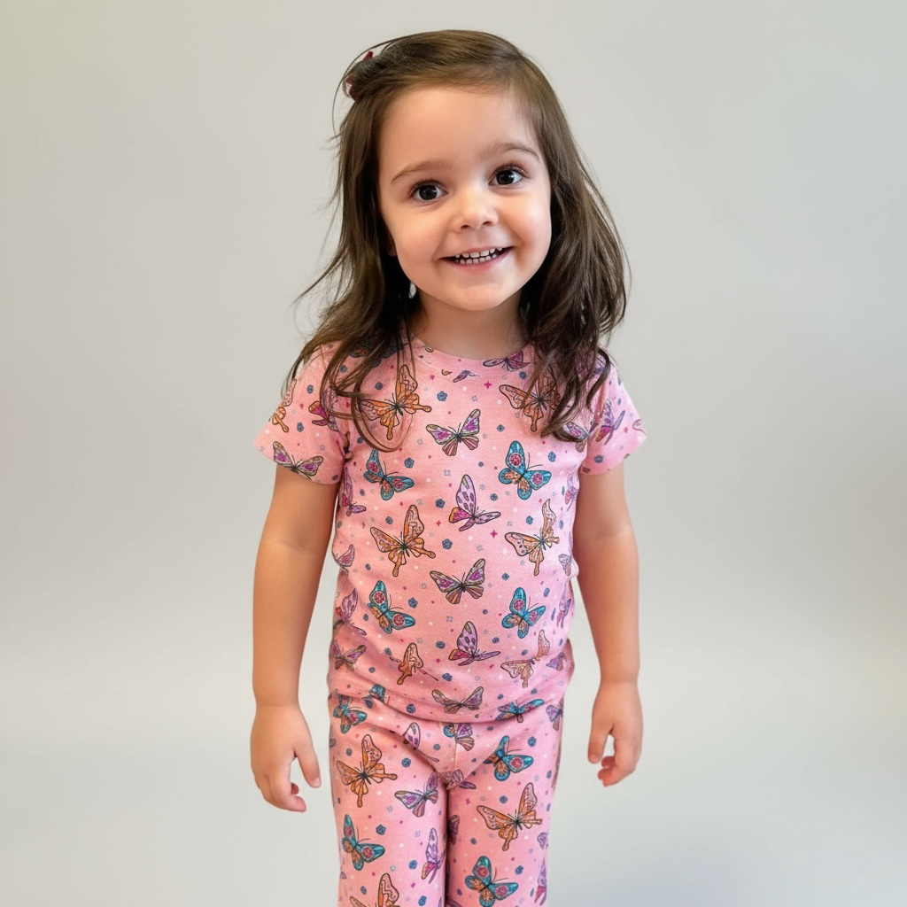 Pink Butterfly Short Sleeve Two-Piece PJ's