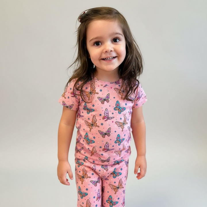 Pink Butterfly Short Sleeve Two-Piece PJ's