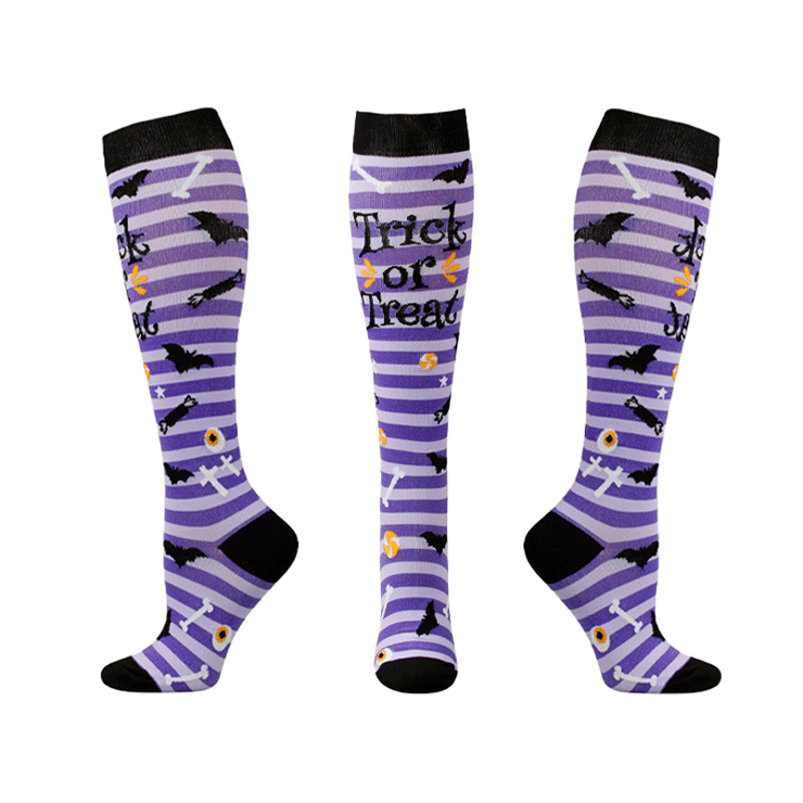 Trick Or Treat Purple Halloween Compression socks by Sunshine Caps Co