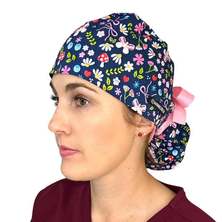 Cottage Blooms- Ponytail Scrub Cap