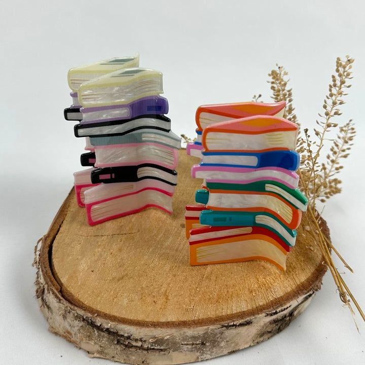 book stack hair claw clip