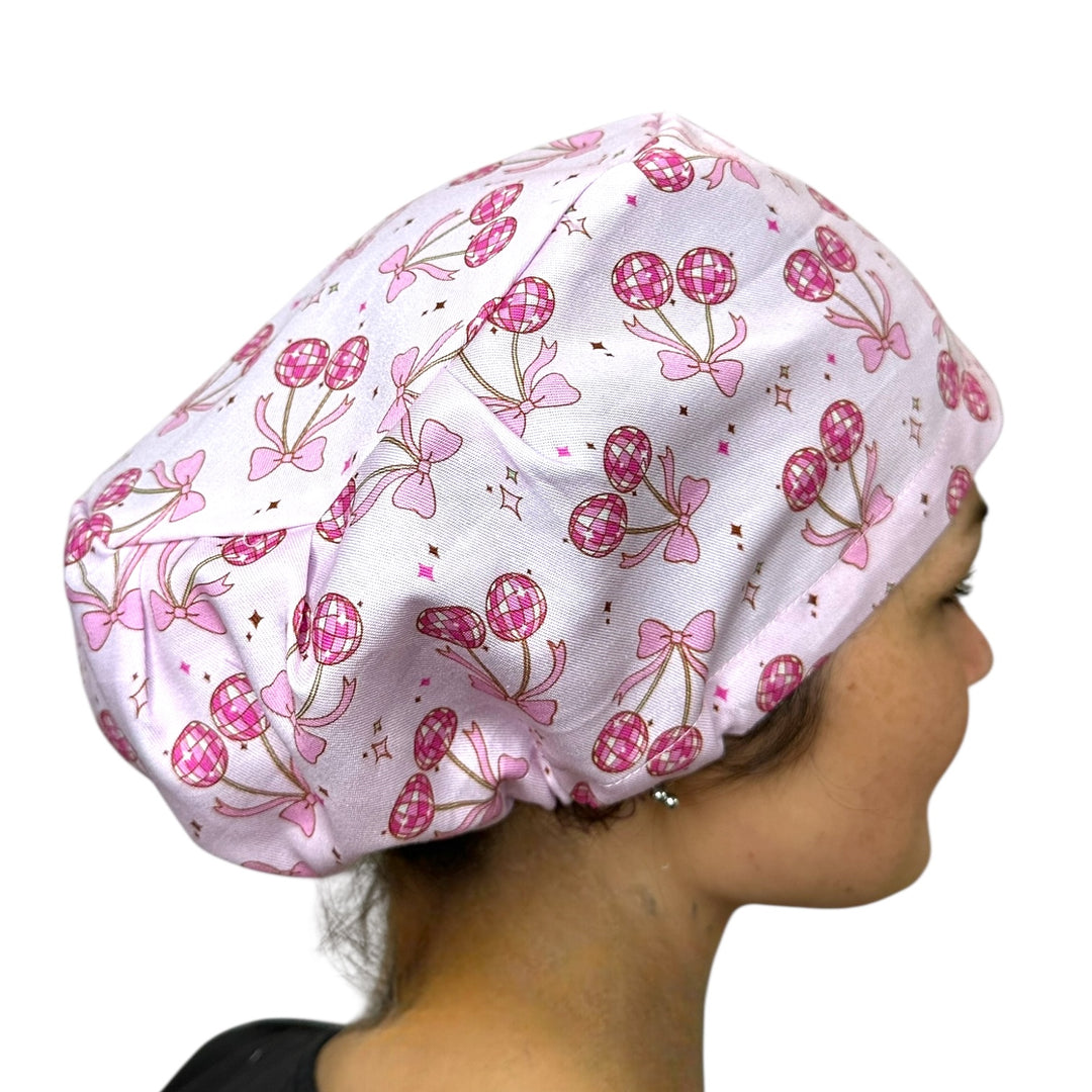Disco Cherry Euro Scrub Cap for Women, by Sunshine Caps Co