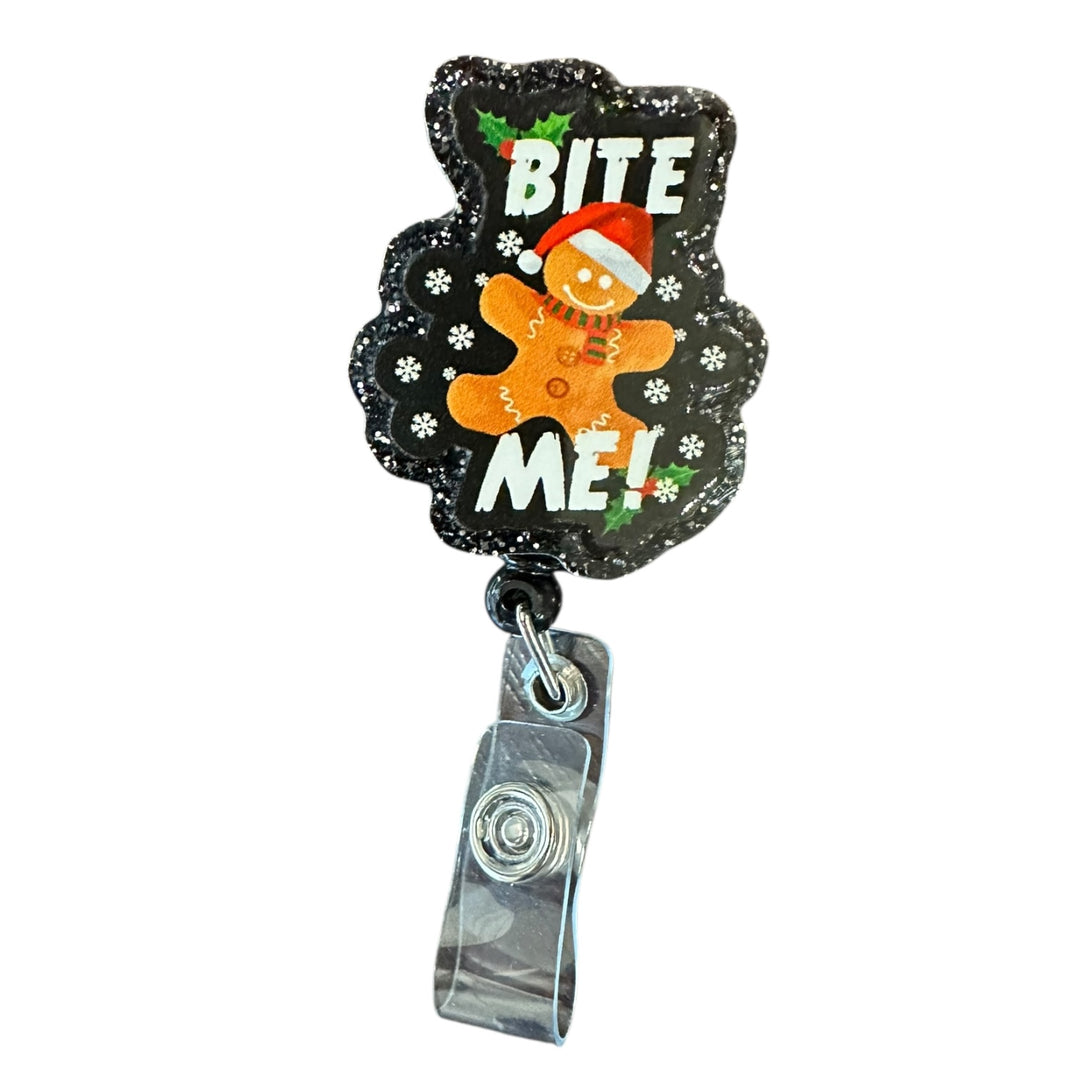 Bite me Gingerbread Retractable Badge Reel for ID badge for nurses and healthcare professionals
