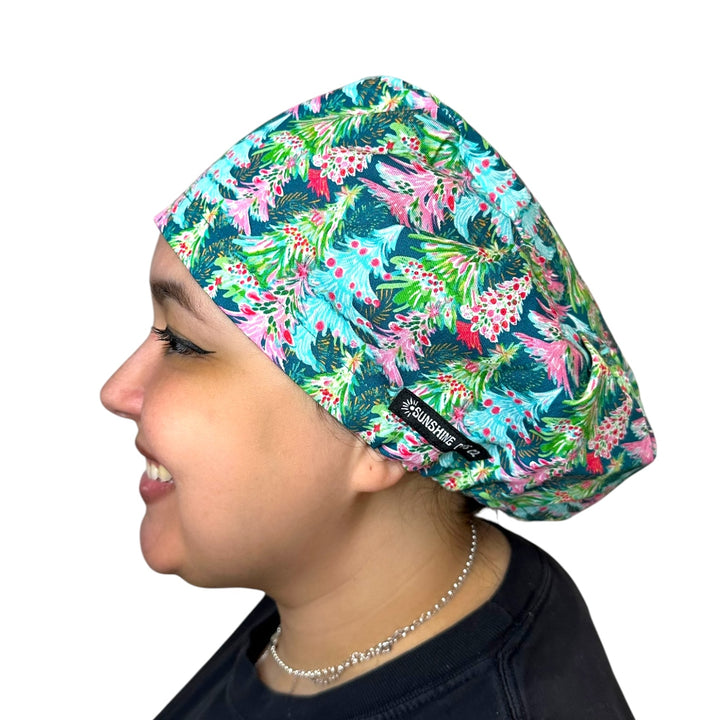 Merry Christmas Trees Euro Scrub Cap for Women, by Sunshine Caps Co