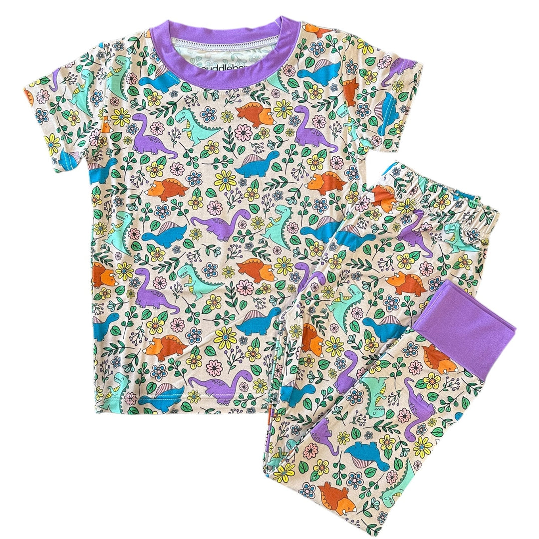 Dinosaur Floral Short Sleeve Two-Piece PJ's