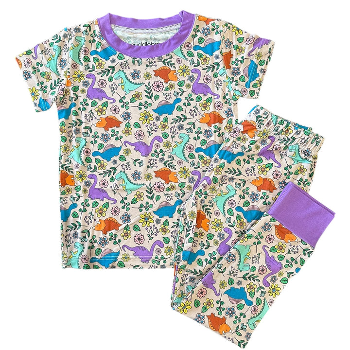 Dinosaur Floral Short Sleeve Two-Piece PJ's