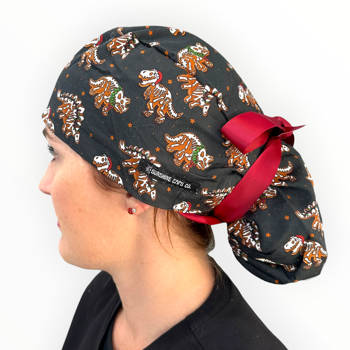 Gingerbread Dinos- Ponytail Scrub Cap