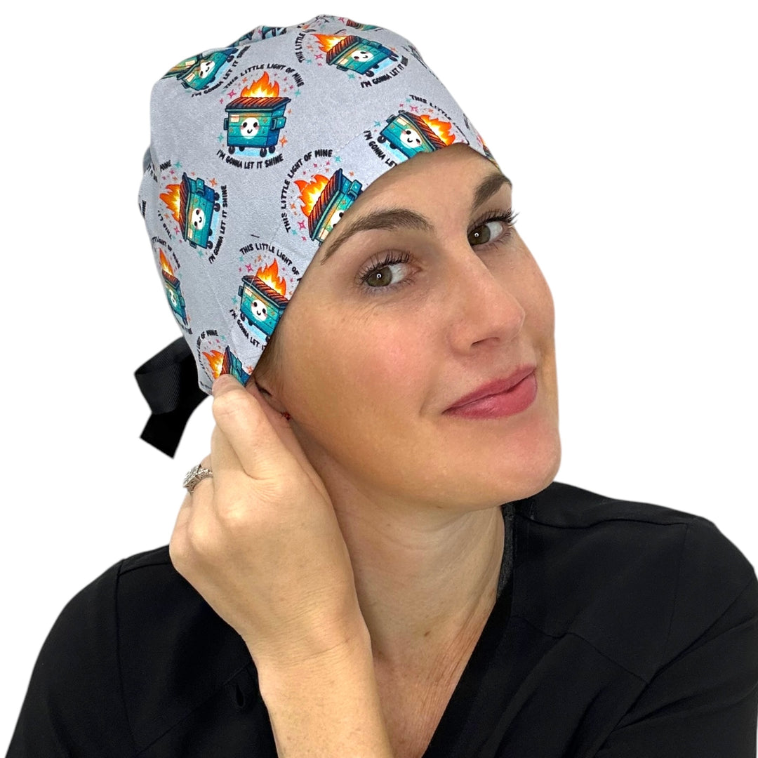 Dumpster Fire Ponytail Scrub Cap for Women, By Sunshine Caps Co.