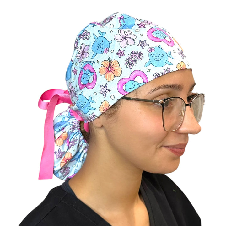 Dolphin Daydreams- Ponytail Scrub Cap