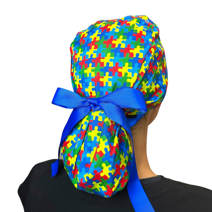 Autism Awareness- Ponytail Scrub Cap