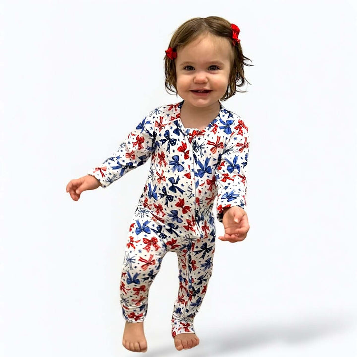 Red White & Bows Bamboo Zipper Sleeper