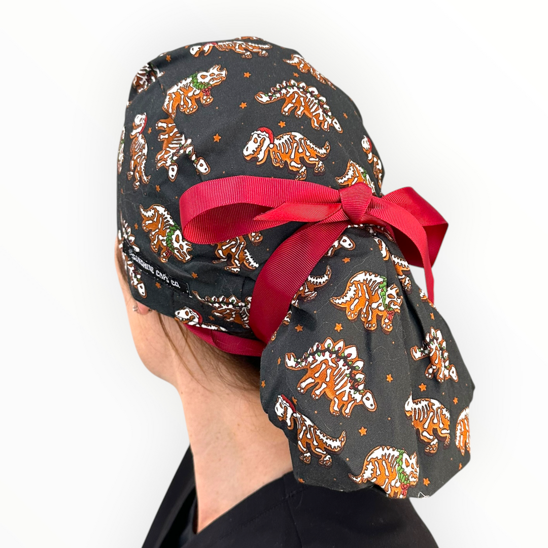 Gingerbread Dinos- Ponytail Scrub Cap