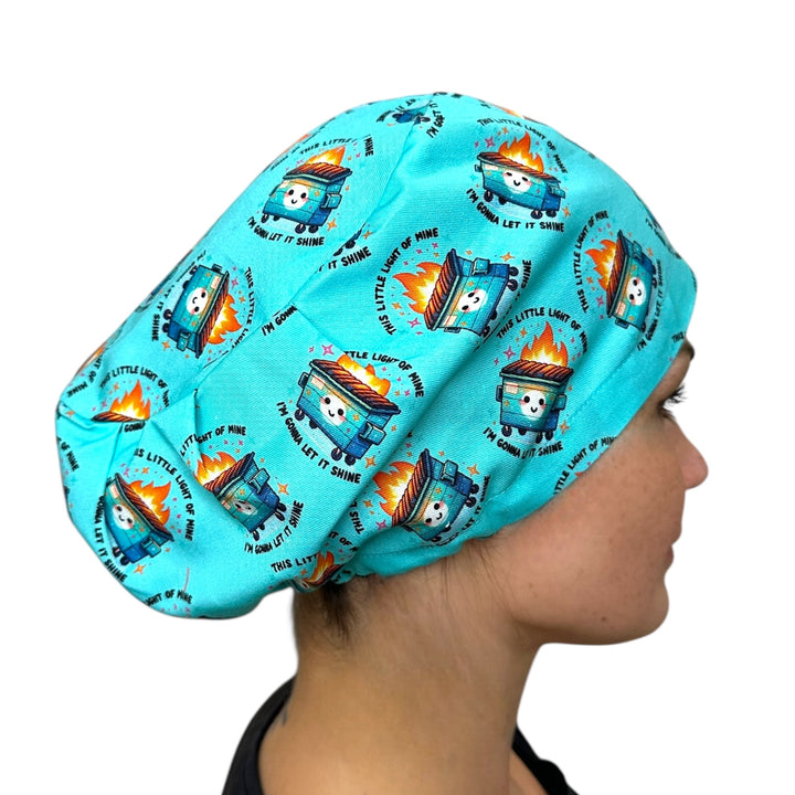 Aqua Dumpster Fire 'This Little Light of Mine" Euro Scrub Cap for Women, by Sunshine Caps Co