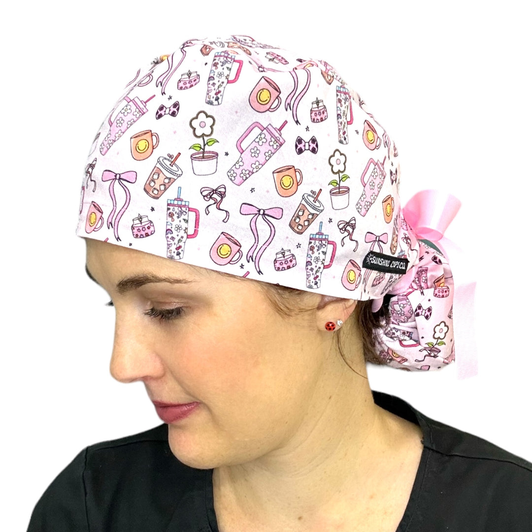 Girly Girl Ponytail Scrub Cap for Women, By Sunshine Caps Co.