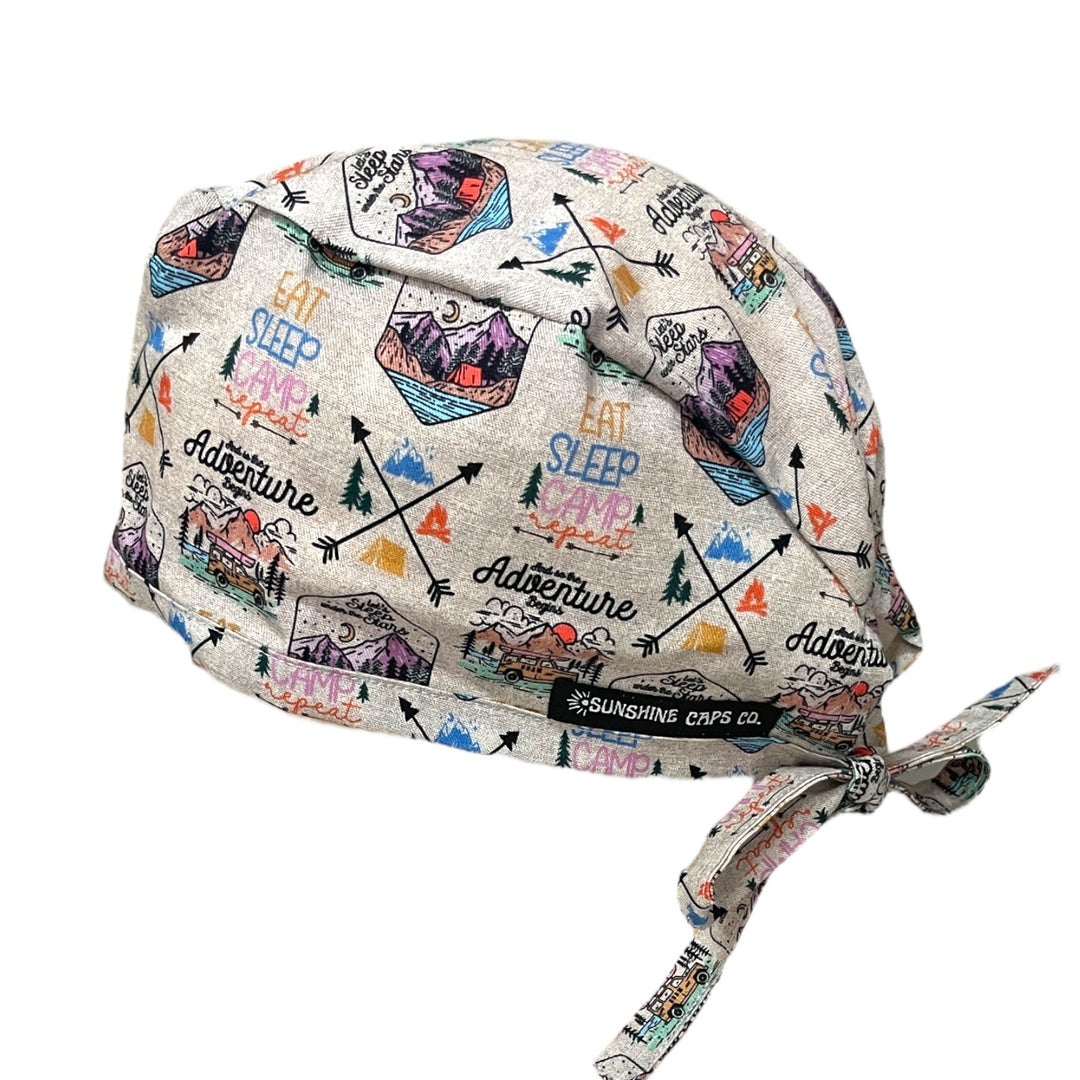 adventure awaits Men's Scrub Cap Surgical Hat, by Sunshine Caps Co