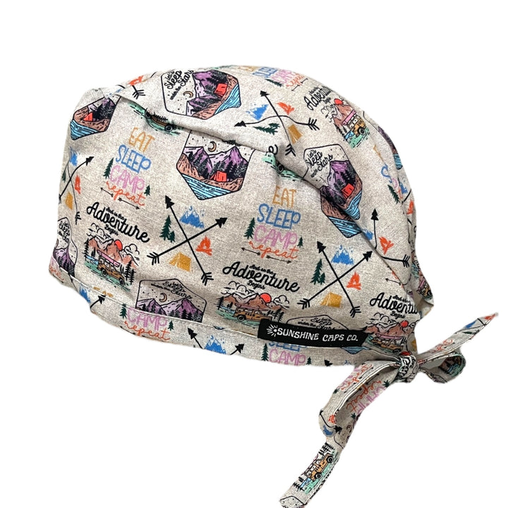 adventure awaits Men's Scrub Cap Surgical Hat, by Sunshine Caps Co