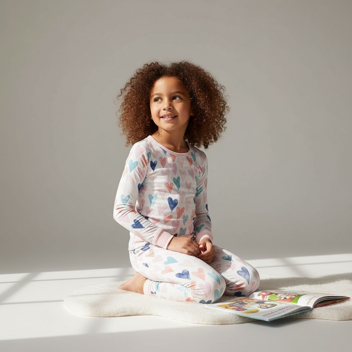 Valentine Watercolor Hearts Long Sleeve Two-Piece PJ's