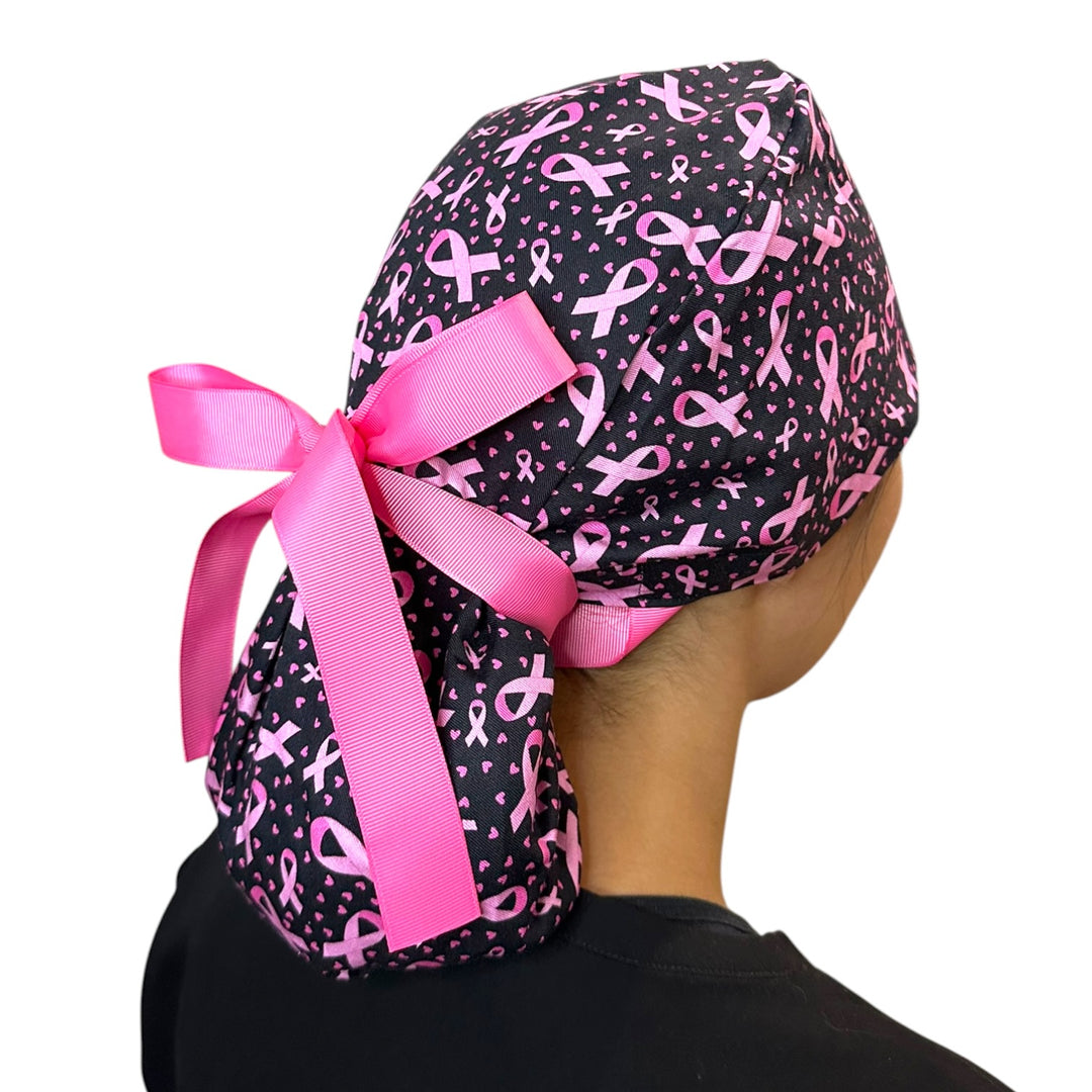 Breast Cancer Pink Ribbon- Ponytail Scrub Cap