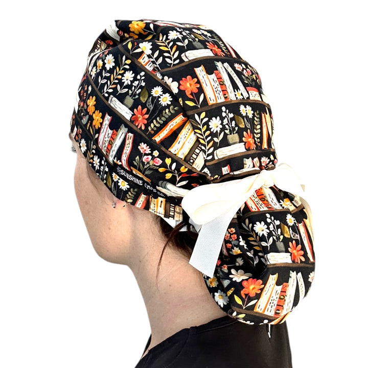 Bookshelf Ponytail Scrub Cap for Women, By Sunshine Caps Co.