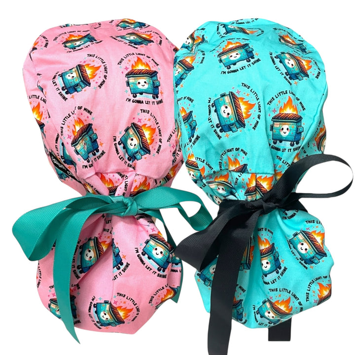 Dumpster Fire Ponytail Scrub Cap for Women, By Sunshine Caps Co.