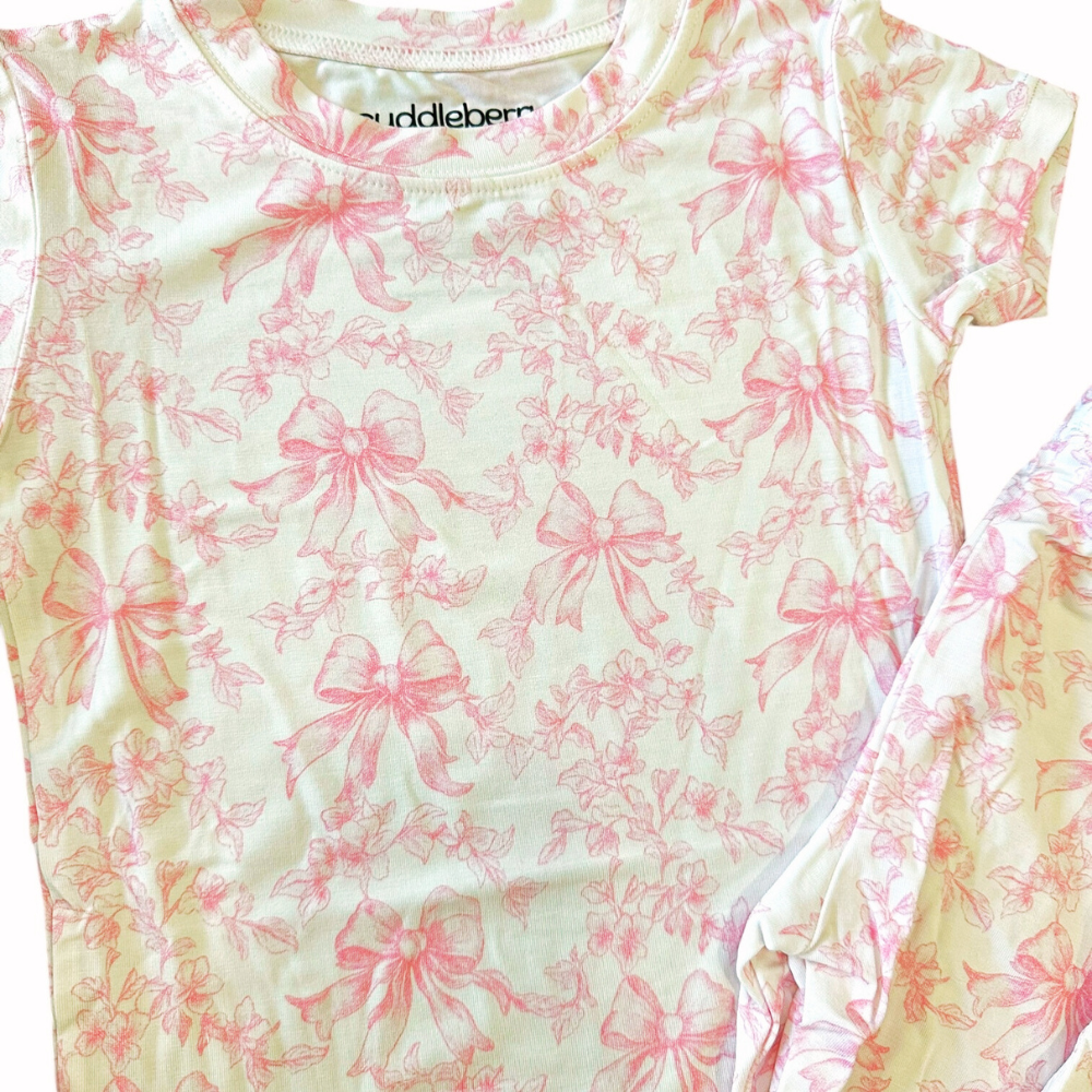 Toile Bows Short Sleeve Two-Piece PJs