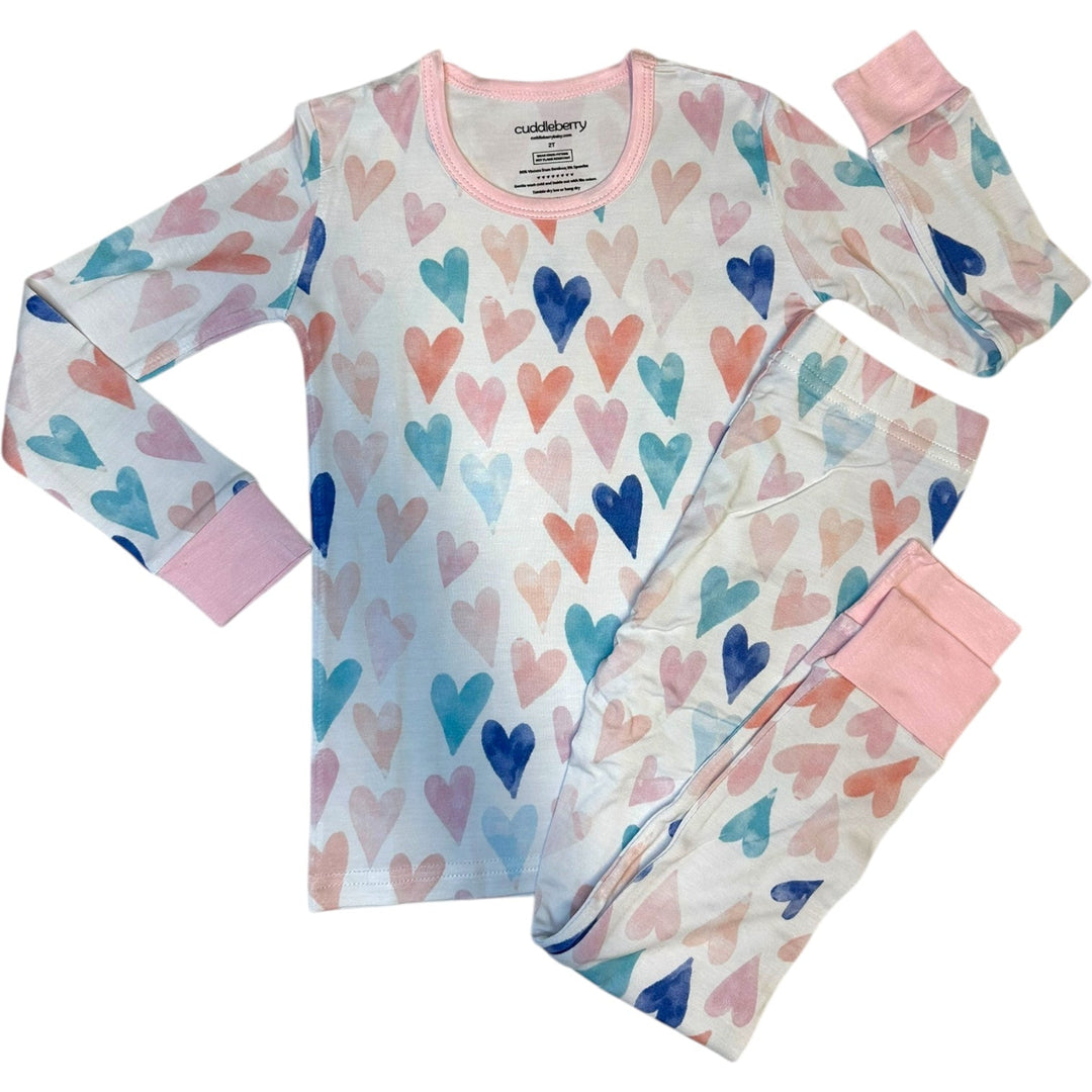 Valentine Watercolor Hearts Long Sleeve Two-Piece PJ's
