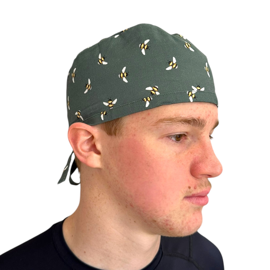 buzzing bees Men's Scrub Cap Surgical Hat, by Sunshine Caps Co