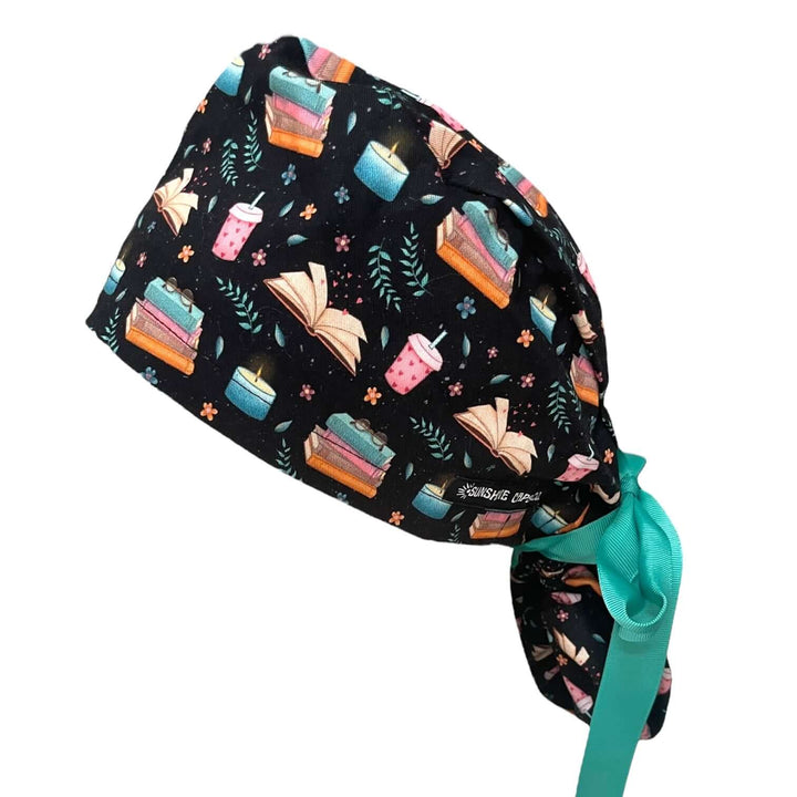 Cozy Night Book Lover Ponytail Scrub Cap, By Sunshine Caps Co.