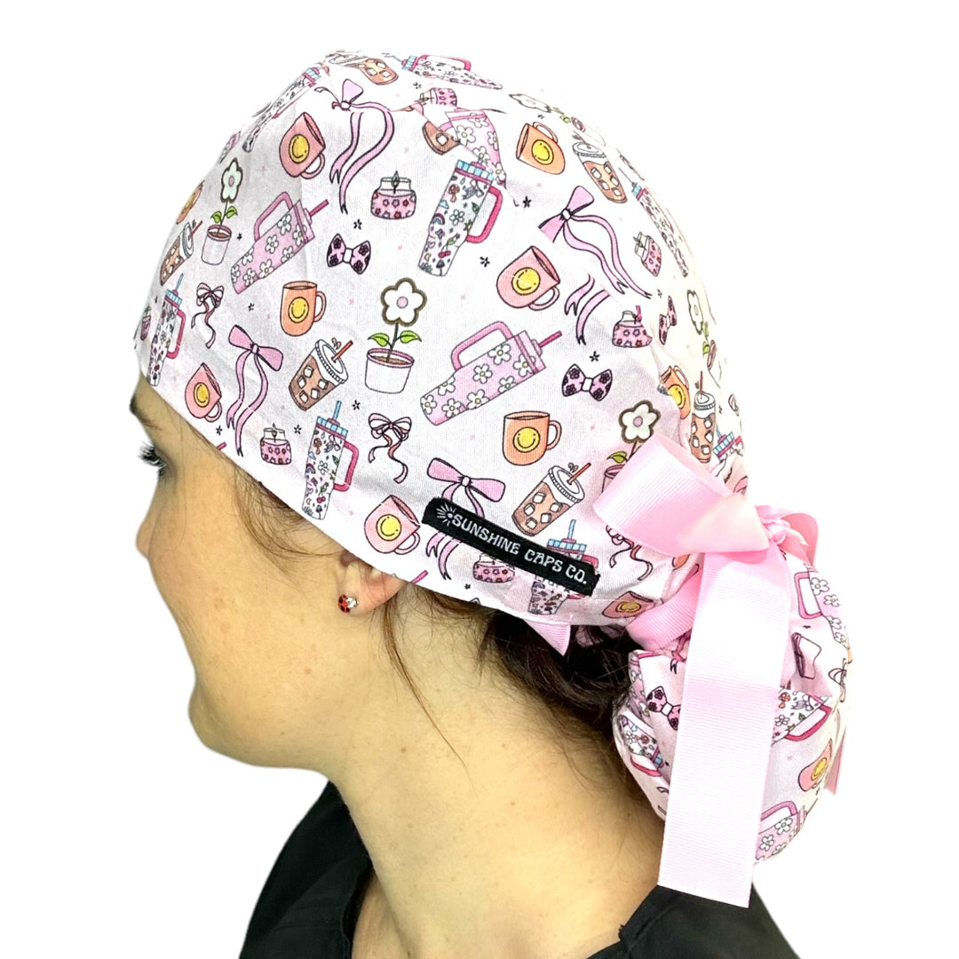 Girly Girl Ponytail Scrub Cap for Women, By Sunshine Caps Co.