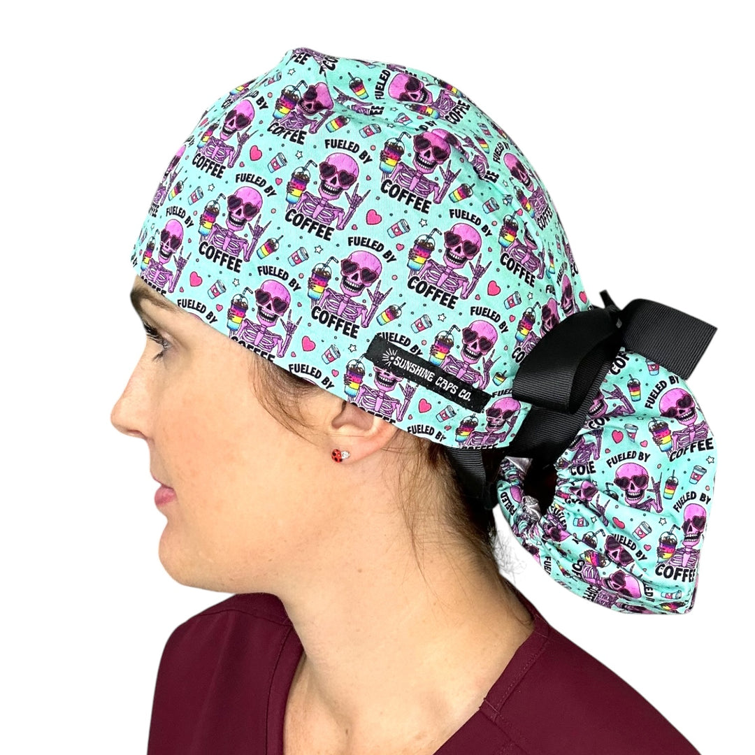 Fueled By Coffee- Ponytail Scrub Cap