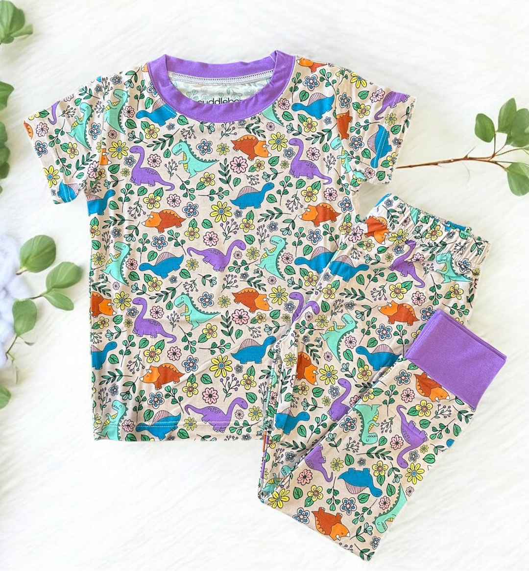 Dinosaur Floral Short Sleeve Two-Piece PJ's